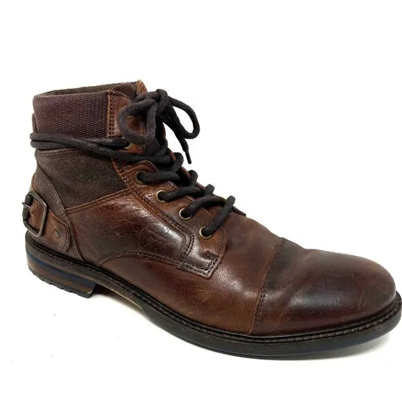Aldo Mens Brown Leather Lace Up Boot Buckle Accent Wrap Size 11