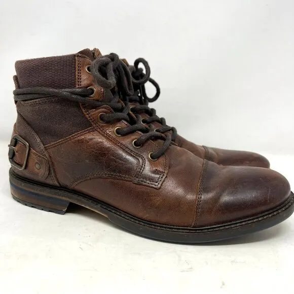 Aldo Mens Brown Leather Lace Up Boot Buckle Accent Wrap Size 11