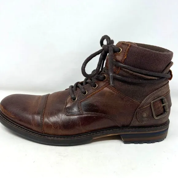 Aldo Mens Brown Leather Lace Up Boot Buckle Accent Wrap Size 11