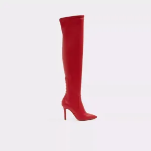 Aldo Mereallyra Thigh-High Boots Leather Stiletto Heel Slip-On Red Womens Sz 8.5
