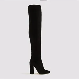 ALDO Women's Tenesha Black Velvet Thigh High Snakeskin Embossed Boots
