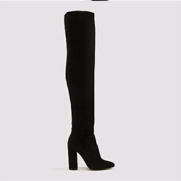 ALDO Women's Tenesha Black Velvet Thigh High Snakeskin Embossed Boots