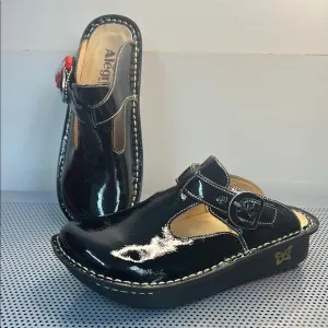 Alegria Black Shoes with Glossy Finish and Adjustable Buckle