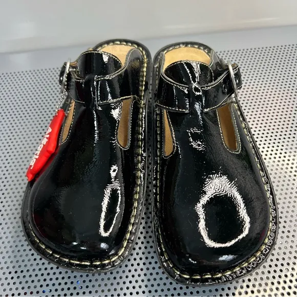 Alegria Black Shoes with Glossy Finish and Adjustable Buckle