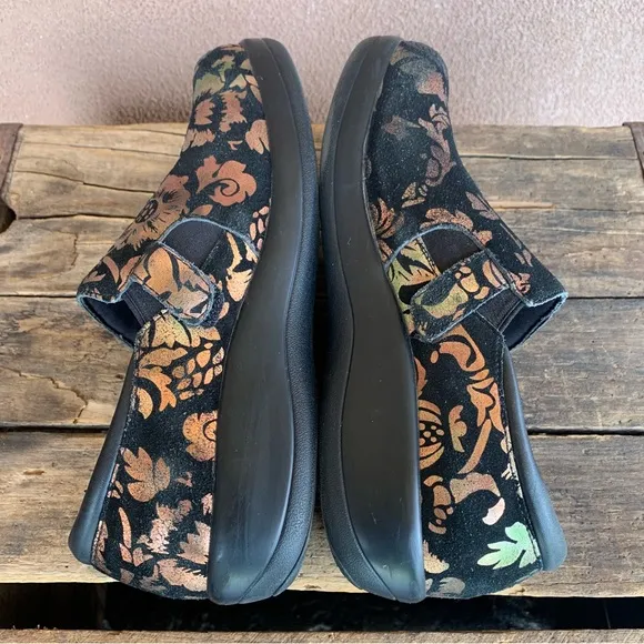 Alegria by PG Lite Black Floral Slip On Shoes