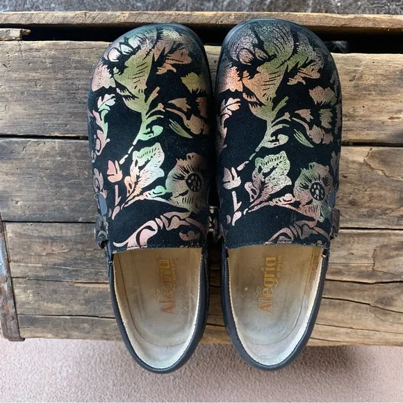 Alegria by PG Lite Black Floral Slip On Shoes