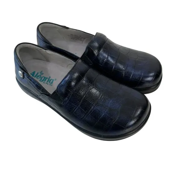 Alegria Leather Slip-On Shoes SZ 37 Black Croc Pattern Comfy Professional Clogs