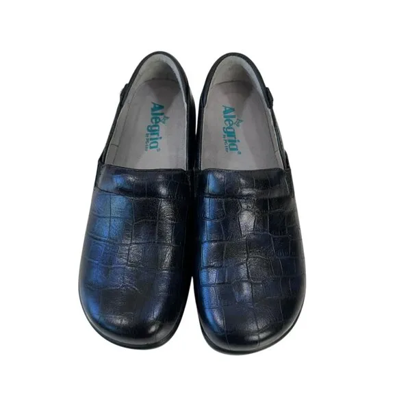 Alegria Leather Slip-On Shoes SZ 37 Black Croc Pattern Comfy Professional Clogs