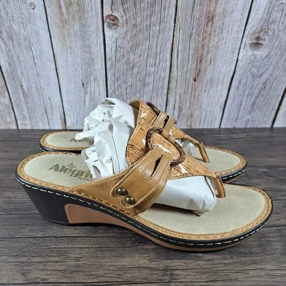 Alegria Lola Cork Wedge Thong Sandals Womens Size 9.5-10 EU40 light Cognac Brown
