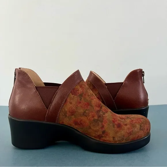 Alegria Natalee Cognac &amp; Roses Leather Ankle Wedge Boots