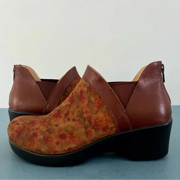 Alegria Natalee Cognac &amp; Roses Leather Ankle Wedge Boots