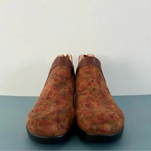 Alegria Natalee Cognac &amp; Roses Leather Ankle Wedge Boots
