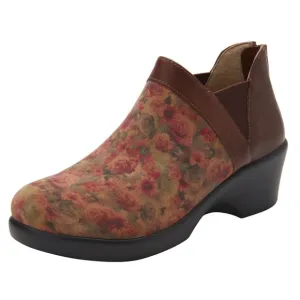 Alegria Natalee Cognac &amp; Roses Leather Ankle Wedge Boots
