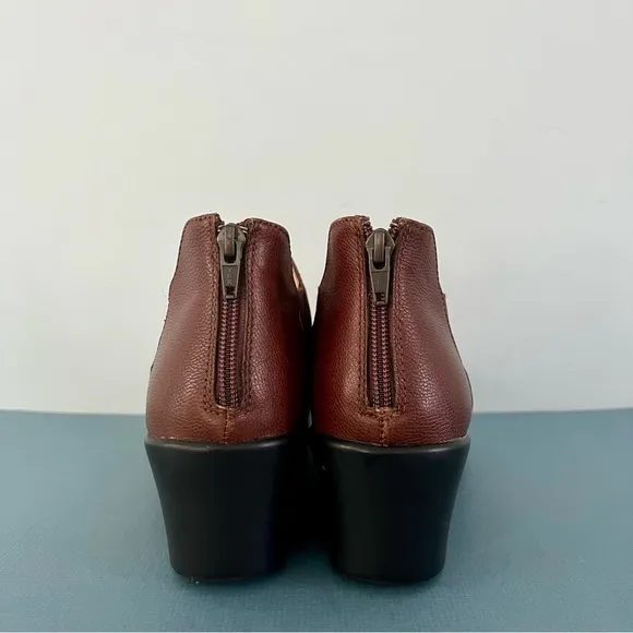 Alegria Natalee Cognac &amp; Roses Leather Ankle Wedge Boots
