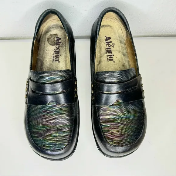 Alegria Taylor Iguana Sheen Leather Loafer Clog Shoes