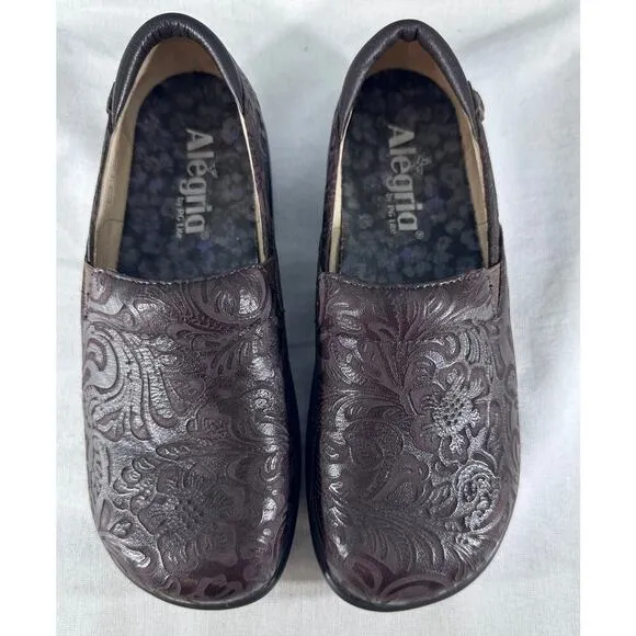 Alegria Women's sz 34 (US 4.5) Keli PRO Choco Emboss Paisley Clogs Nursing Shoes