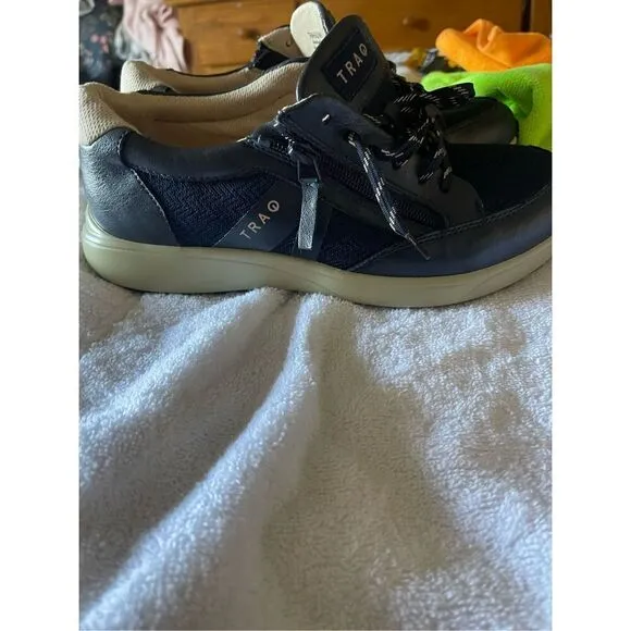 Alegria Womens Blue Lace Up Leather Eazee Fog Sneaker Athletic Shoes Size 39