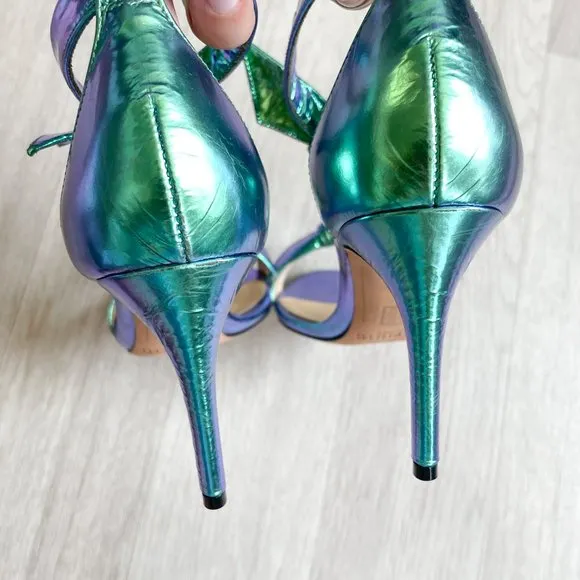Alexandre Birman Dolores Knotted Sandals Holographic Ocean Size 37 US 6.5 NEW