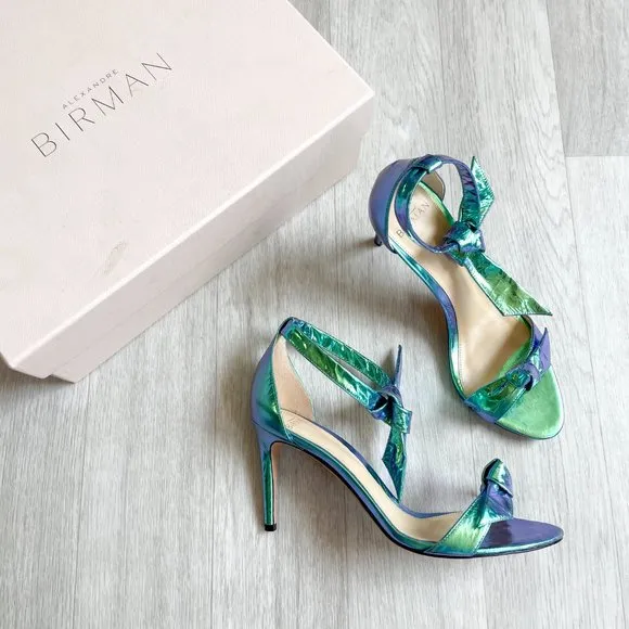 Alexandre Birman Dolores Knotted Sandals Holographic Ocean Size 37 US 6.5 NEW