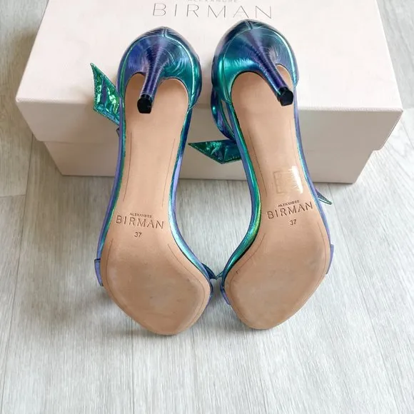 Alexandre Birman Dolores Knotted Sandals Holographic Ocean Size 37 US 6.5 NEW