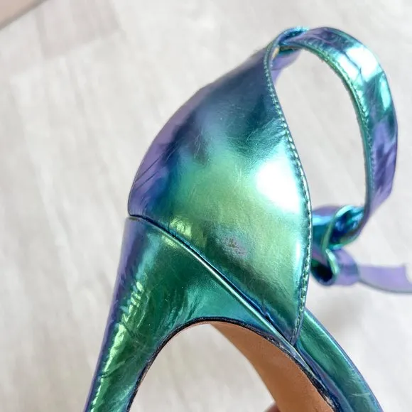 Alexandre Birman Dolores Knotted Sandals Holographic Ocean Size 37 US 6.5 NEW