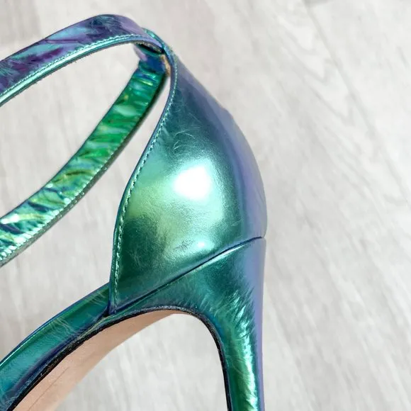 Alexandre Birman Dolores Knotted Sandals Holographic Ocean Size 37 US 6.5 NEW
