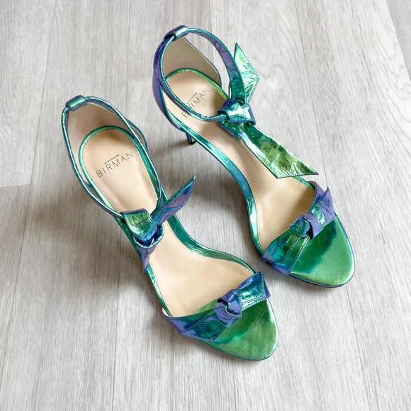 Alexandre Birman Dolores Knotted Sandals Holographic Ocean Size 37 US 6.5 NEW