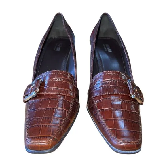 Alfani Step N Flex Brown Leather Square Toe Loafer Style Heel Women's Sz 10M NEW