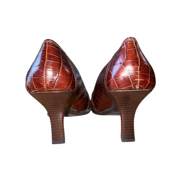 Alfani Step N Flex Brown Leather Square Toe Loafer Style Heel Women's Sz 10M NEW
