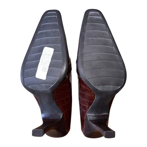 Alfani Step N Flex Brown Leather Square Toe Loafer Style Heel Women's Sz 10M NEW