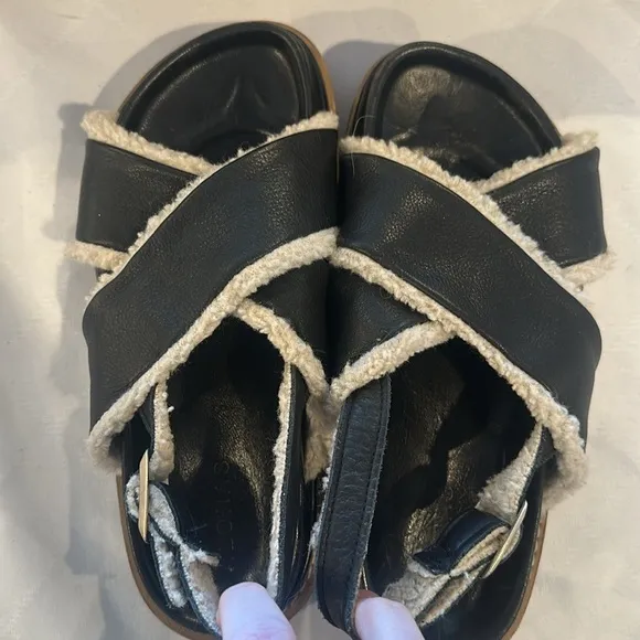 ALOHAS Marshmallow Leather and Shearling Sandals sandal shoes size 37
