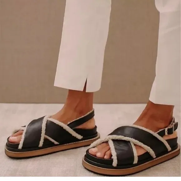 ALOHAS Marshmallow Leather and Shearling Sandals sandal shoes size 37