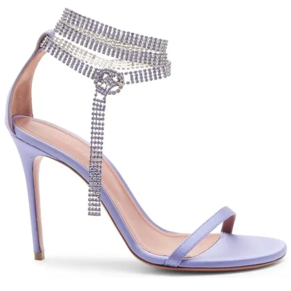 Amina Muaddi NEW Giorgia Crystal Straps Heels Shoes 38 US 8-7.5 $1,345 NEW