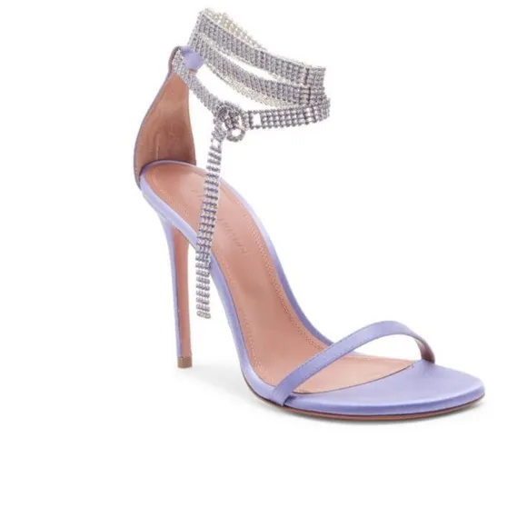 Amina Muaddi NEW Giorgia Crystal Straps Heels Shoes 38 US 8-7.5 $1,345 NEW