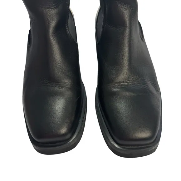 &amp; OTHER STORIES US 10 polished leather square toe chelsea boots in black leather