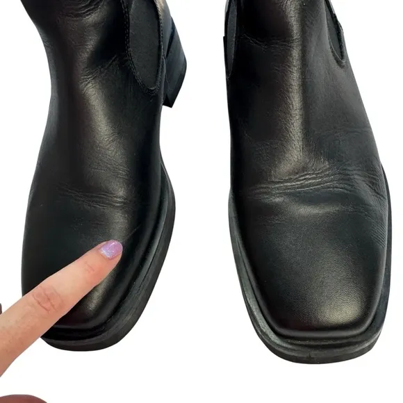 &amp; OTHER STORIES US 10 polished leather square toe chelsea boots in black leather