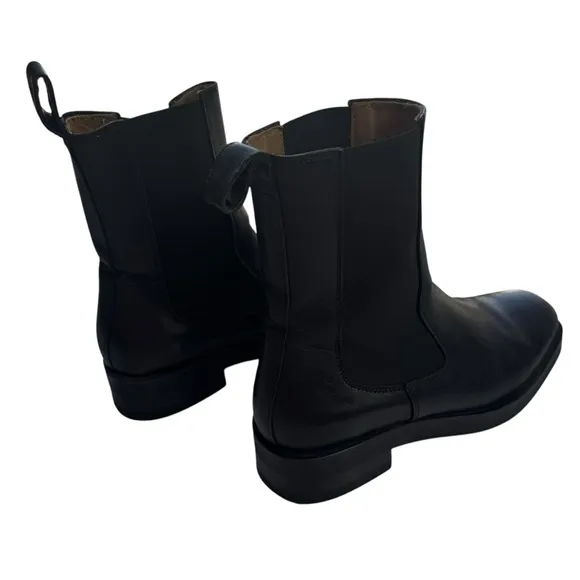 &amp; OTHER STORIES US 10 polished leather square toe chelsea boots in black leather