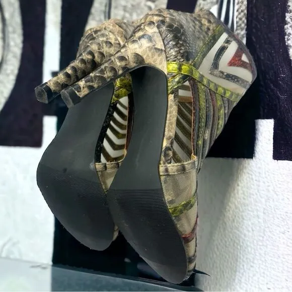 Annie Shoes l Snakeskin Design, Mesh accent l 4” Stiletto Heel l 6M l Like New!