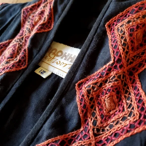 anokhi handworks Vintage Embroidered Black Sleeveless Duster