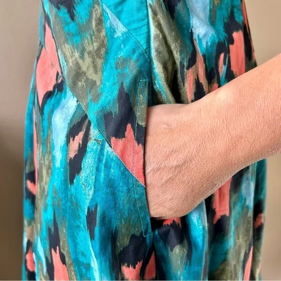 Anthropologie Girls From Savoy Teal Painted Ikat Strapless Dress Southwest Sz 4