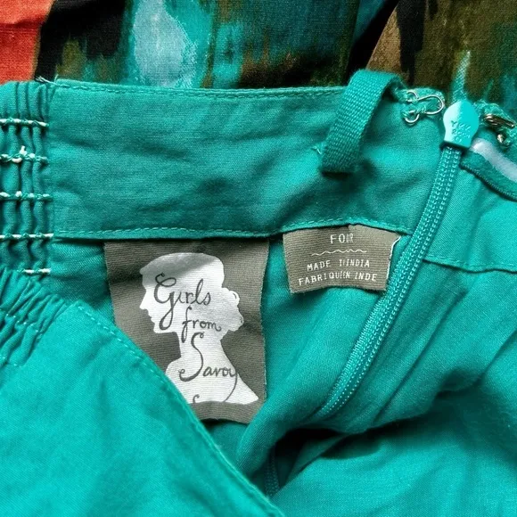 Anthropologie Girls From Savoy Teal Painted Ikat Strapless Dress Southwest Sz 4