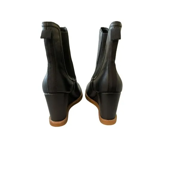 Anthropologie Splendid Leather Wedge Wynn Bootie Black Boots Shoes Size 8.5 NWOT