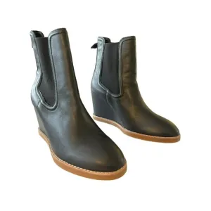 Anthropologie Splendid Leather Wedge Wynn Bootie Black Boots Shoes Size 8.5 NWOT