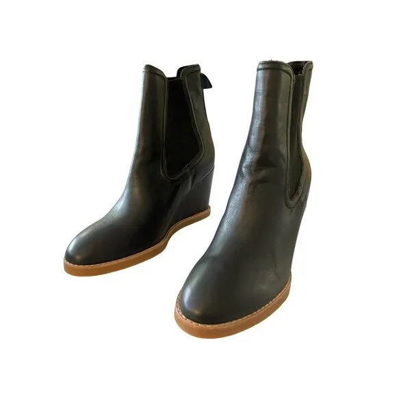 Anthropologie Splendid Leather Wedge Wynn Bootie Black Boots Shoes Size 8.5 NWOT