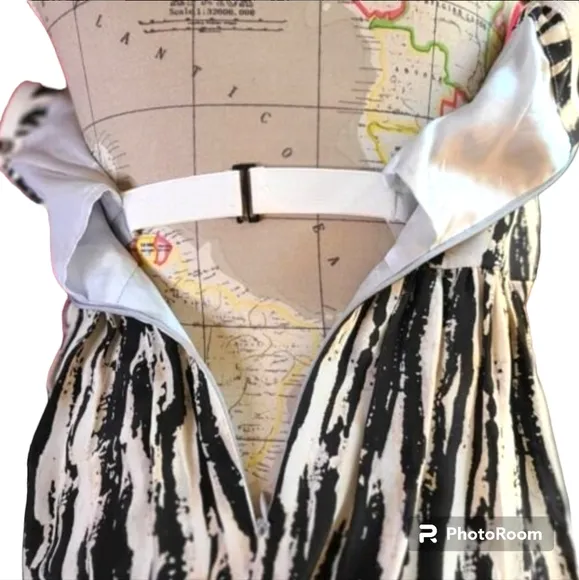 Anthropologie X Tracy Reese Size 6 Black White Silk Spaghetti Straps Midi Dress