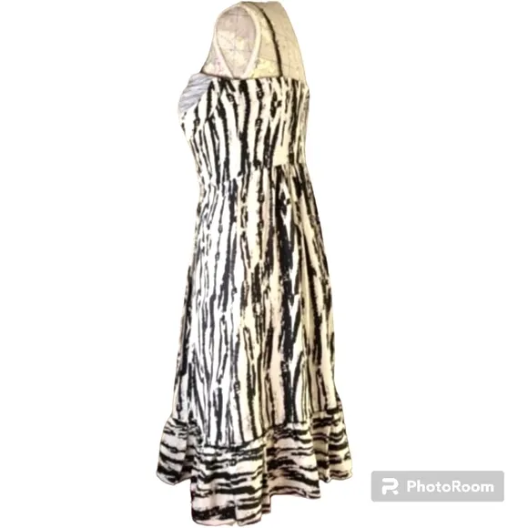 Anthropologie X Tracy Reese Size 6 Black White Silk Spaghetti Straps Midi Dress