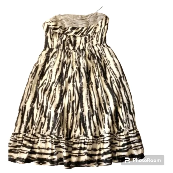 Anthropologie X Tracy Reese Size 6 Black White Silk Spaghetti Straps Midi Dress