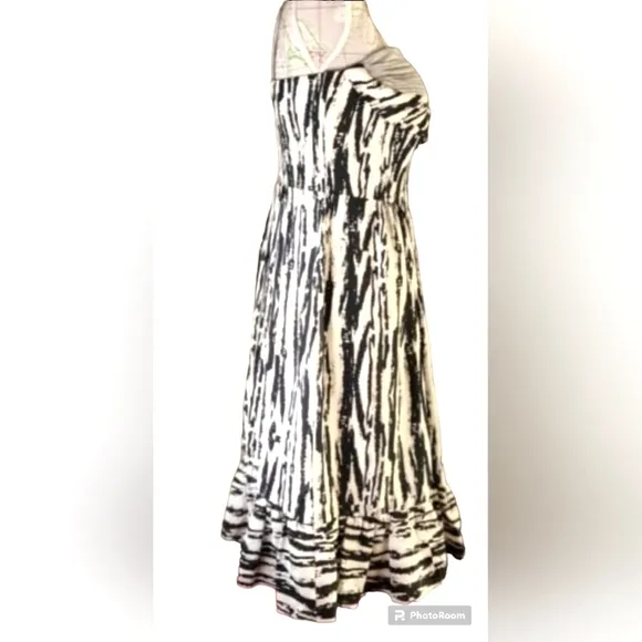 Anthropologie X Tracy Reese Size 6 Black White Silk Spaghetti Straps Midi Dress