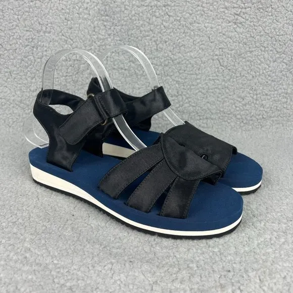 A.P.C. Sandals Womens 9 39 Shoes Black Navy Blue Satin Slingback Strap SAMPLE