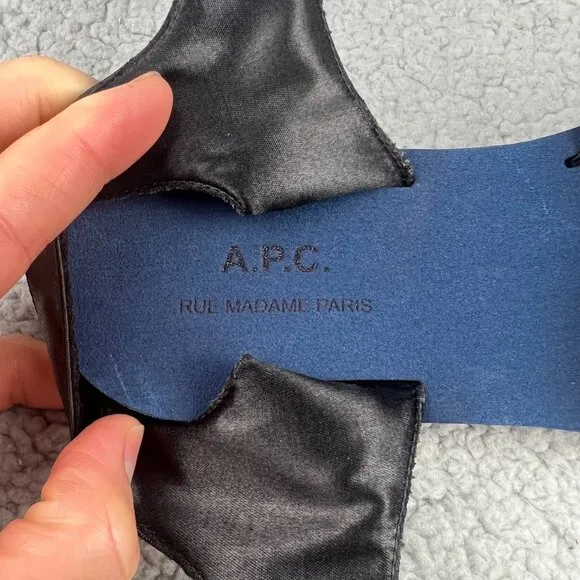 A.P.C. Sandals Womens 9 39 Shoes Black Navy Blue Satin Slingback Strap SAMPLE